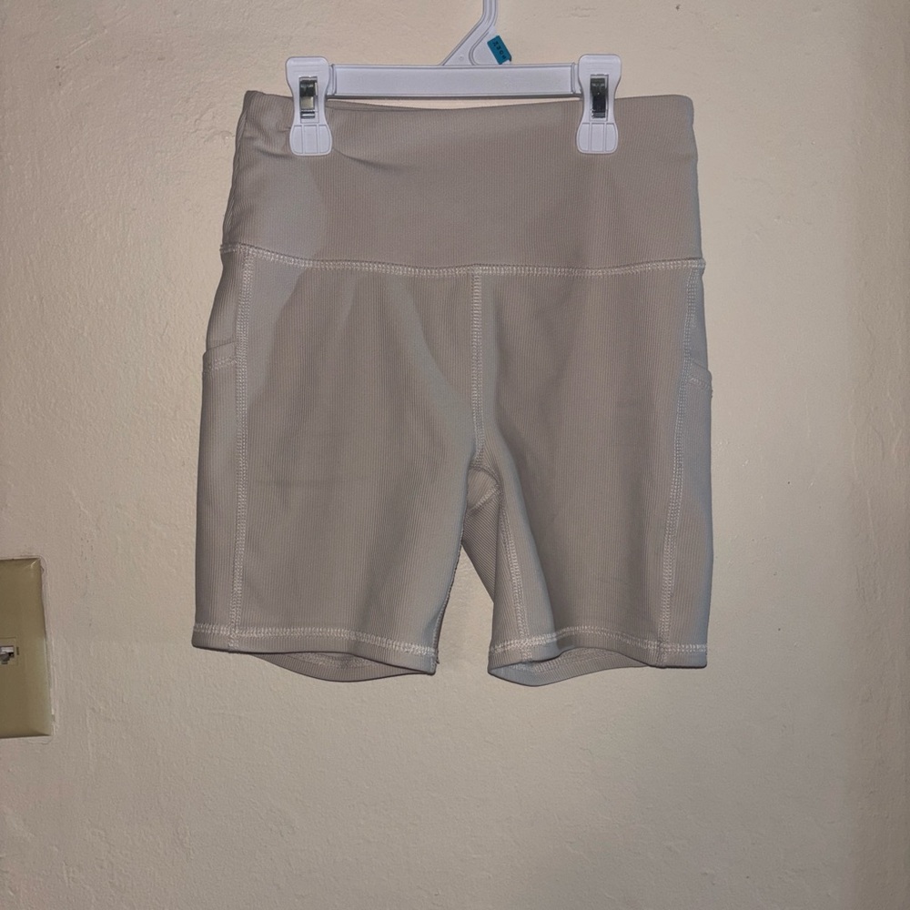 RBX Beige High-Waist Bike Shorts with Side Pockets